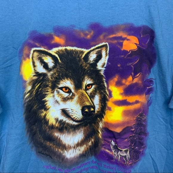 Vintage 90’s Wolf Art T-Shirt Size XL - Picture 2 of 6